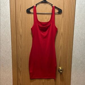 Red Scoop Neck Tank bodycon Dress/slip dress - Women